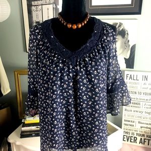 Boho Sheer Low V back flowy open shoulder top